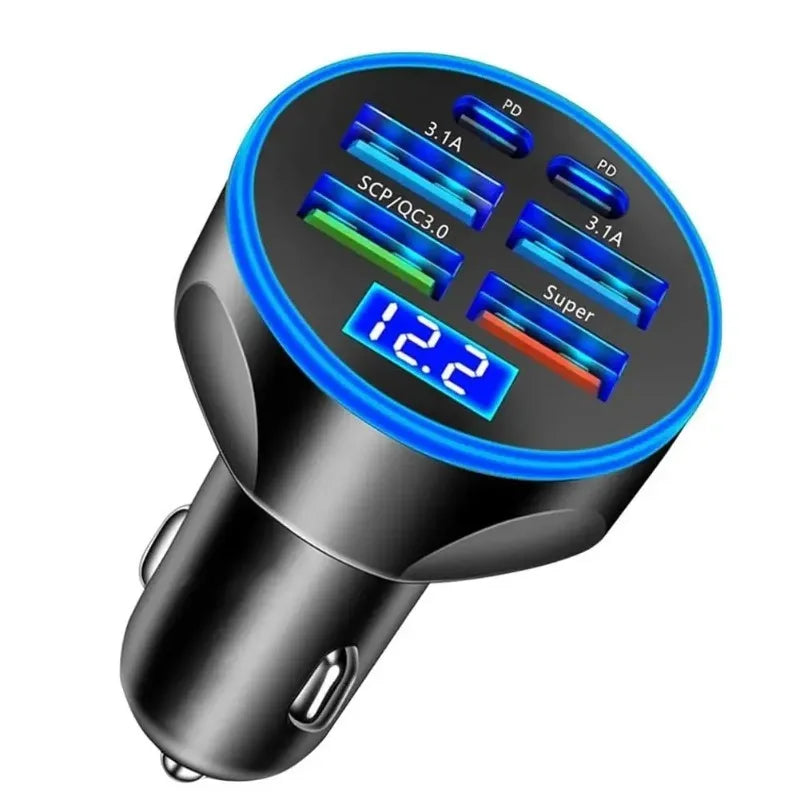6-port car charger with digital display